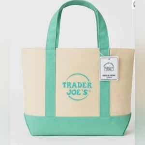 NWT-Trader Joe's Canvas Mini Tote in Mint and Cream